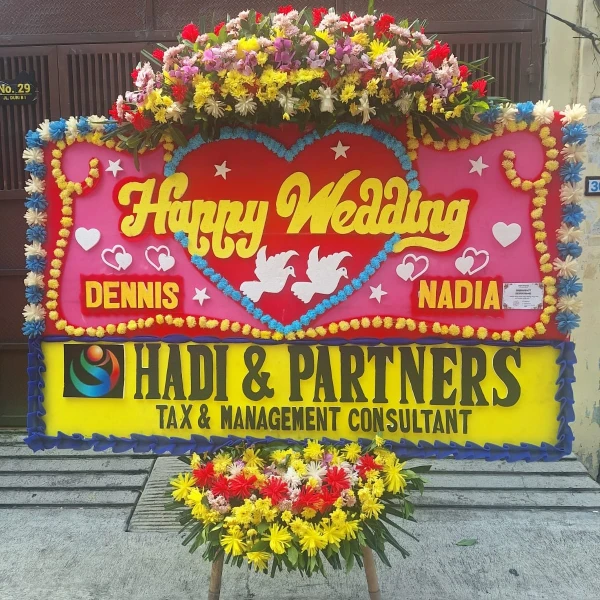 Bunga papan happy wedding75
