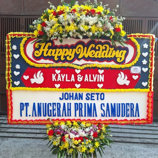 Bunga papan happy wedding17